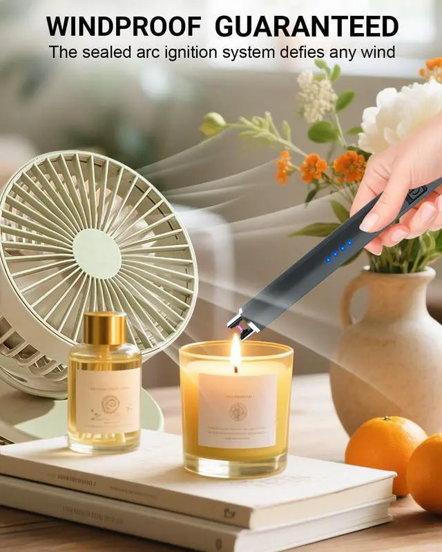 Alt view image 3 of 7 - FUKKUDA Electric Candle Lighter with Safety Switch - USB Rechargeable Windproof & Flameless Plasma Arc Lighter, Christmas Stocking Stuffers Gifts for Women and Men (Obsidian Black)