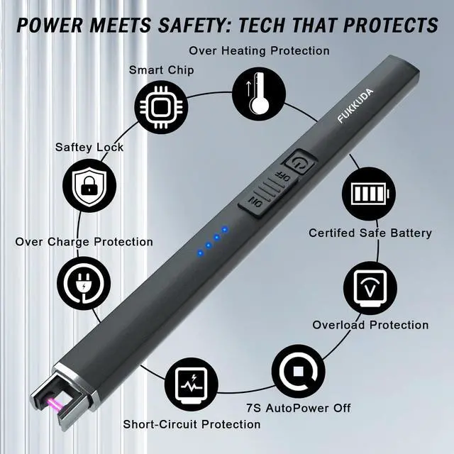 Alt view image 4 of 7 - FUKKUDA Electric Candle Lighter with Safety Switch - USB Rechargeable Windproof & Flameless Plasma Arc Lighter, Christmas Stocking Stuffers Gifts for Women and Men (Obsidian Black)