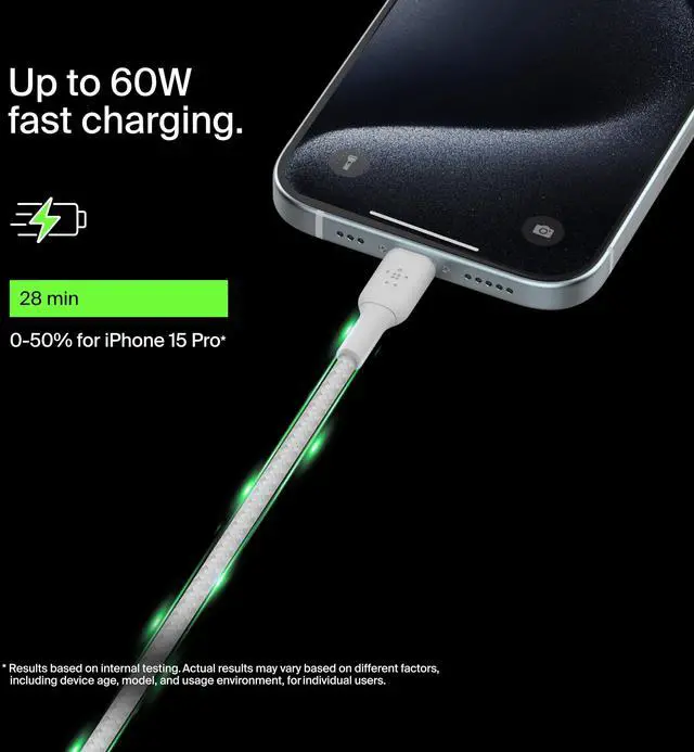 Alt view image 2 of 7 - Belkin BoostCharge Braided USB-C to USB-C Cable (2M/6.6ft) for iPhone 17, iPhone 17 Pro, iPhone 16, iPhone 16 Pro, Galaxy S25, S24, Note, Pixel 9, iPad Pro, Nintendo Switch 2 & More - White (2-Pack)