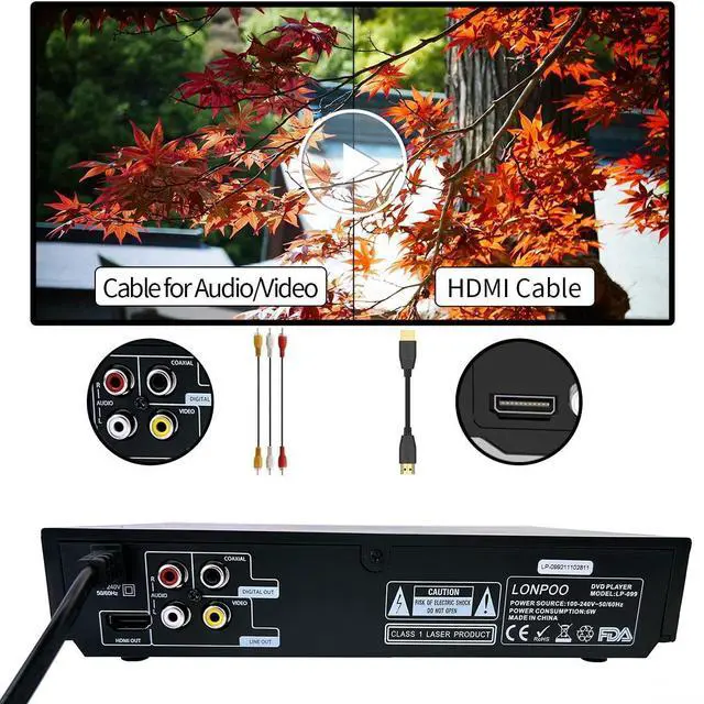 Alt view image 7 of 7 - LP-099 Multi Region Code Zone Free PAL/NTSC HD DVD Player CD Player with HDMI AV Output & Remote & USB Input & MIC Input - Compact Design (Black)