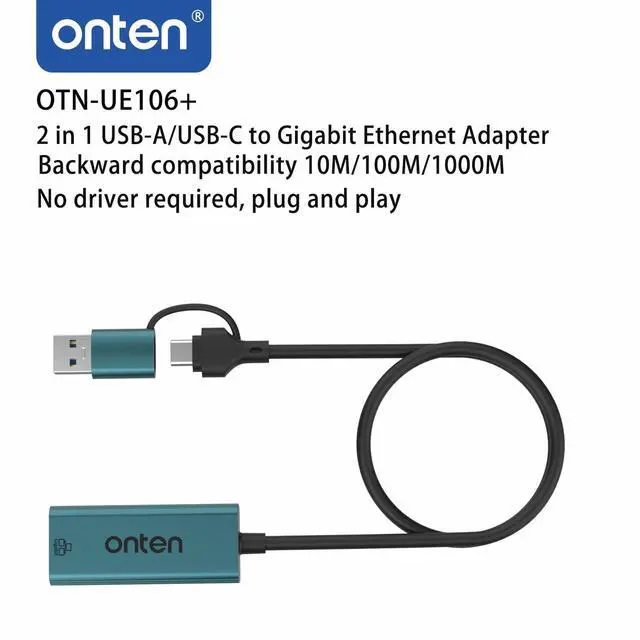 Alt view image 3 of 6 - Onten USB-A and USB-C to Ethernet Adapter,Driver Free RJ45 to USB C or USB A, Gigabit Ethernet LAN Network Adapter for Windows,Mac OS, iOS and More