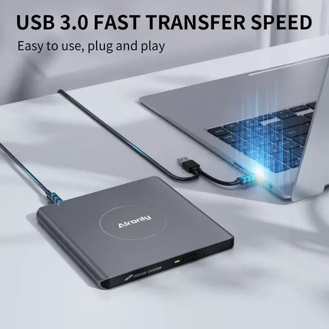 Alt view image 4 of 7 - Alronly External CD/DVD Drive for Laptop/PC, USB 3.0 Type-C USB Portable Alloy Player for Computer CD DVD +/-RW Disk Drive CD Burner Writer Reader Compatible with Desktop Windows Apple Linux (F03)