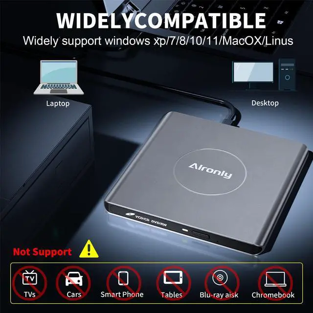 Alt view image 5 of 7 - Alronly External CD/DVD Drive for Laptop/PC, USB 3.0 Type-C USB Portable Alloy Player for Computer CD DVD +/-RW Disk Drive CD Burner Writer Reader Compatible with Desktop Windows Apple Linux (F03)
