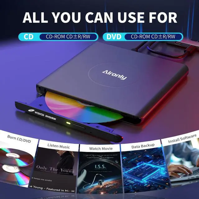 Alt view image 6 of 7 - Alronly External CD/DVD Drive for Laptop/PC, USB 3.0 Type-C USB Portable Alloy Player for Computer CD DVD +/-RW Disk Drive CD Burner Writer Reader Compatible with Desktop Windows Apple Linux (F03)