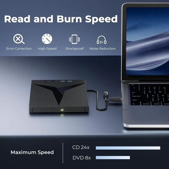 Alt view image 2 of 7 - 7 in 1 External CD Drive, Portable External CD/DVD Drive for Laptop, USB 3.0 & Type-C CD Burner CD ROM External Drive for Laptop, DVD Drive USB External with SD/TF Card for Desktop Windows Mac Linux