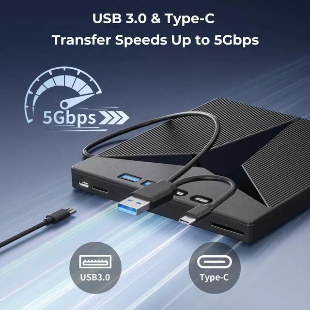Alt view image 3 of 7 - 7 in 1 External CD Drive, Portable External CD/DVD Drive for Laptop, USB 3.0 & Type-C CD Burner CD ROM External Drive for Laptop, DVD Drive USB External with SD/TF Card for Desktop Windows Mac Linux