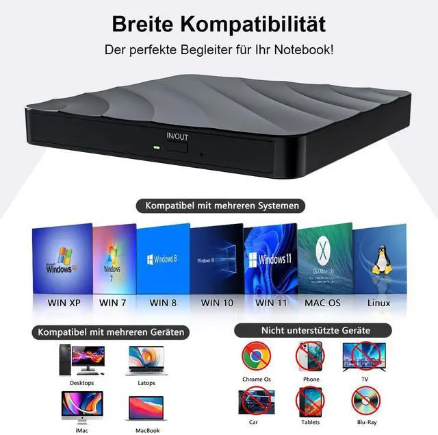 Alt view image 2 of 7 - QDSYLQ External CD/DVD Drive for Laptop - CD Burner DVD Player for Laptop USB 3.0 +/-RW ROM, External Optical Drives for PC/Mac, Disc Reader for Windows 11/10/8/7/XP/Vista Linux MacOS