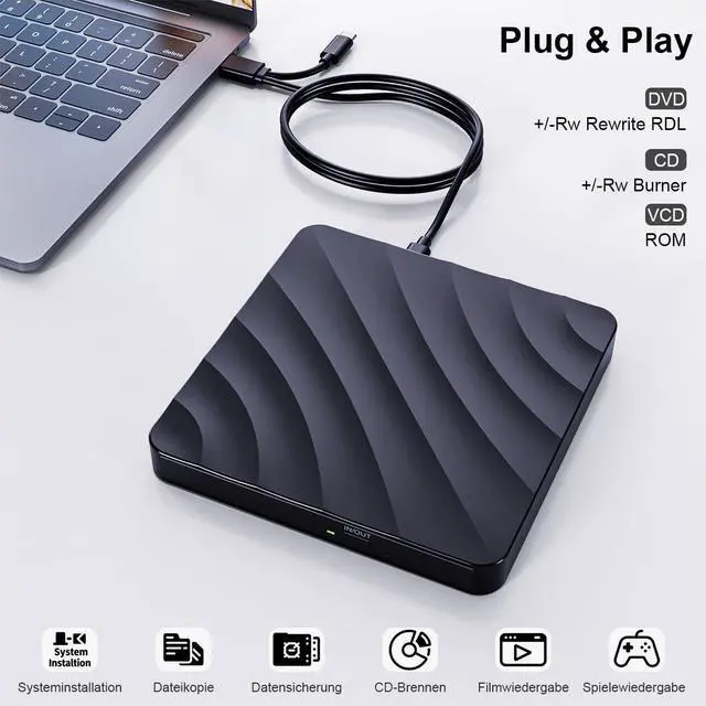 Alt view image 4 of 7 - QDSYLQ External CD/DVD Drive for Laptop - CD Burner DVD Player for Laptop USB 3.0 +/-RW ROM, External Optical Drives for PC/Mac, Disc Reader for Windows 11/10/8/7/XP/Vista Linux MacOS