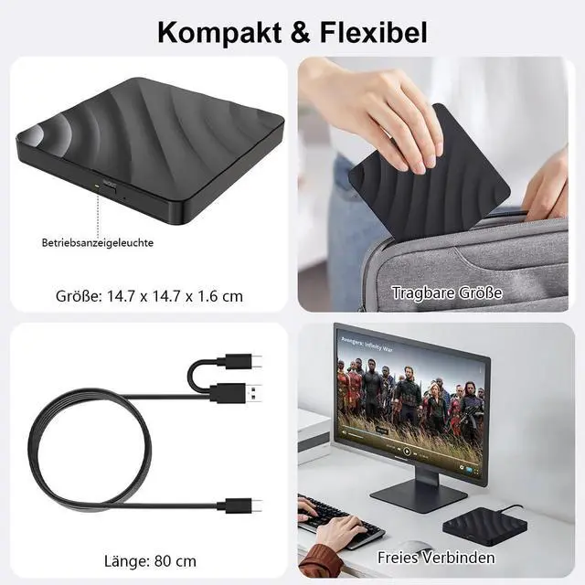 Alt view image 5 of 7 - QDSYLQ External CD/DVD Drive for Laptop - CD Burner DVD Player for Laptop USB 3.0 +/-RW ROM, External Optical Drives for PC/Mac, Disc Reader for Windows 11/10/8/7/XP/Vista Linux MacOS