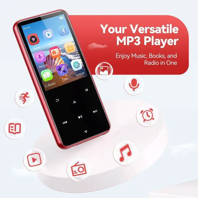 Alt view image 2 of 7 - AGPTEK 64GB MP3 Player with Bluetooth, M3 2.4 inch Music Player with Speaker and FM Radio, Touch Buttons, Supports Up to 128GB (Black Red)