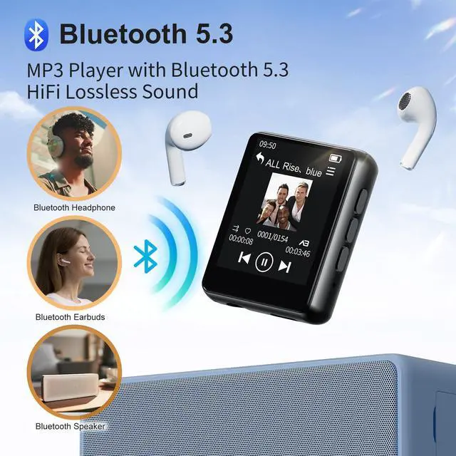 Alt view image 2 of 7 - 64GB MP3 Player with Bluetooth, Full Touch Screen Portable Music MP3 Player Built-in HD Speaker, FM Radio, Voice Recorder, Mini Design Sports Music Player Support Expansion (128GB)