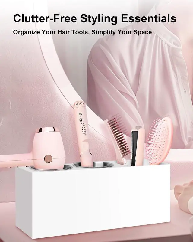 Alt view image 2 of 7 - Bollmisde Hair Tool Organizer, Hair Dryer Holder with Heatproof Steel Cups, Acrylic Vanity Organizer for Curling Iron, Flat Iron & Hair Brushes, Perfect for Bathroom (White, Standard)