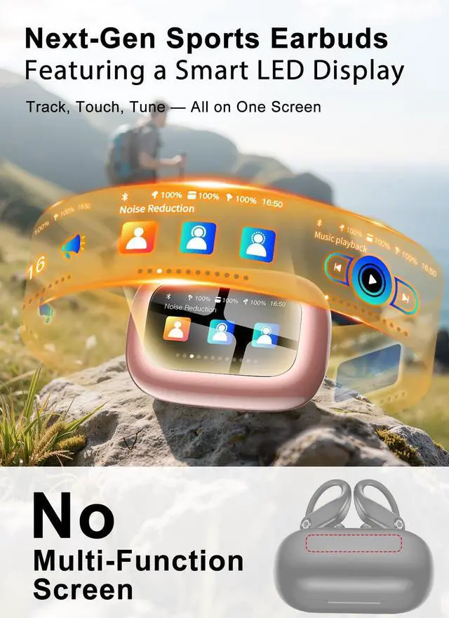 Alt view image 2 of 7 - jaddsa Wireless Earbuds, ENC Noise Cancelling Sport Ear Buds with Touch-Screen Control, IPX7 Waterproof, Bluetooth 5.4 Headphones with Deep Bass Stereo for Running & Workout Rose Gold