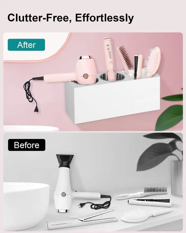 Alt view image 3 of 7 - Bollmisde Hair Tool Organizer, Hair Dryer Holder with Heatproof Steel Cups, Acrylic Vanity Organizer for Curling Iron, Flat Iron & Hair Brushes, Perfect for Bathroom (White, Standard)