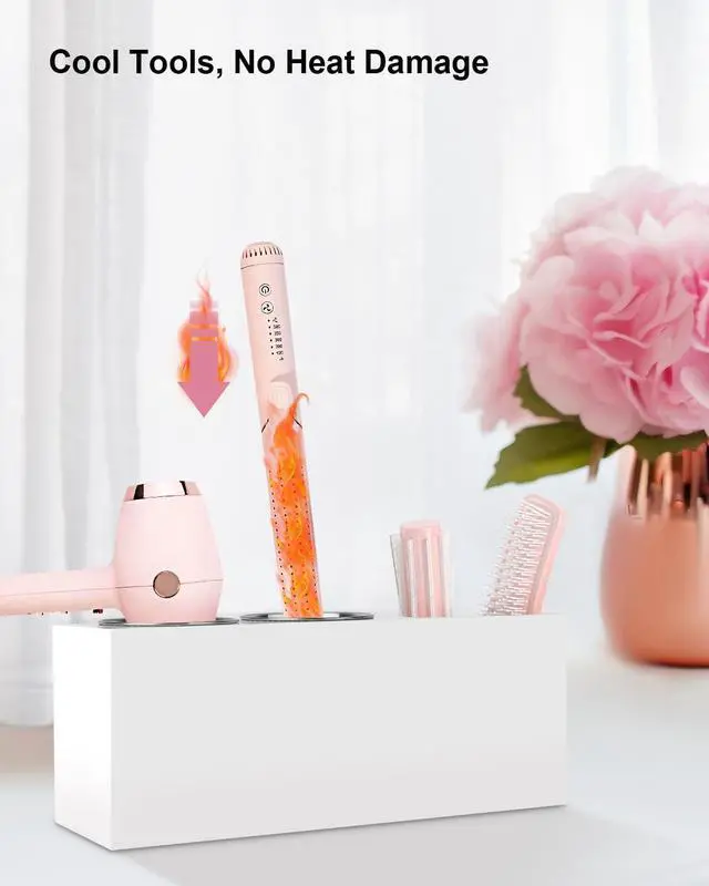 Alt view image 5 of 7 - Bollmisde Hair Tool Organizer, Hair Dryer Holder with Heatproof Steel Cups, Acrylic Vanity Organizer for Curling Iron, Flat Iron & Hair Brushes, Perfect for Bathroom (White, Standard)