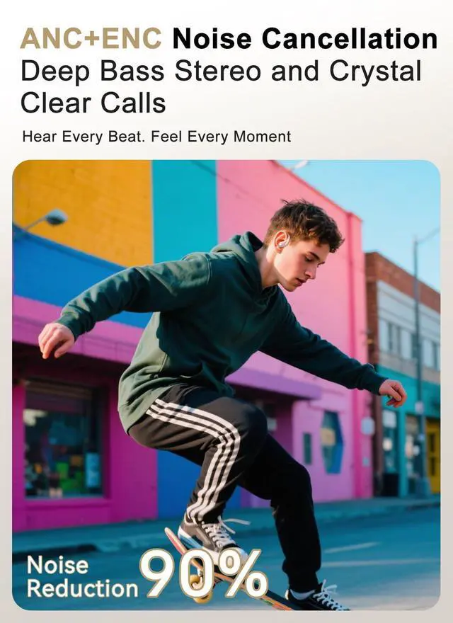 Alt view image 3 of 7 - jaddsa Wireless Earbuds, ENC Noise Cancelling Sport Ear Buds with Touch-Screen Control, IPX7 Waterproof, Bluetooth 5.4 Headphones with Deep Bass Stereo for Running & Workout Rose Gold