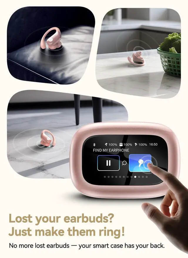 Alt view image 6 of 7 - jaddsa Wireless Earbuds, ENC Noise Cancelling Sport Ear Buds with Touch-Screen Control, IPX7 Waterproof, Bluetooth 5.4 Headphones with Deep Bass Stereo for Running & Workout Rose Gold