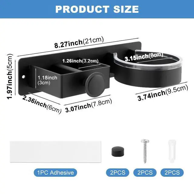 Alt view image 2 of 7 - Hair Dryer Holder Wall Mounted, Hair Dryer and Straightener Holder, Hair Tool Organizer for Bathroom, Suitable for Most of Hair Dryers(Color:Black)