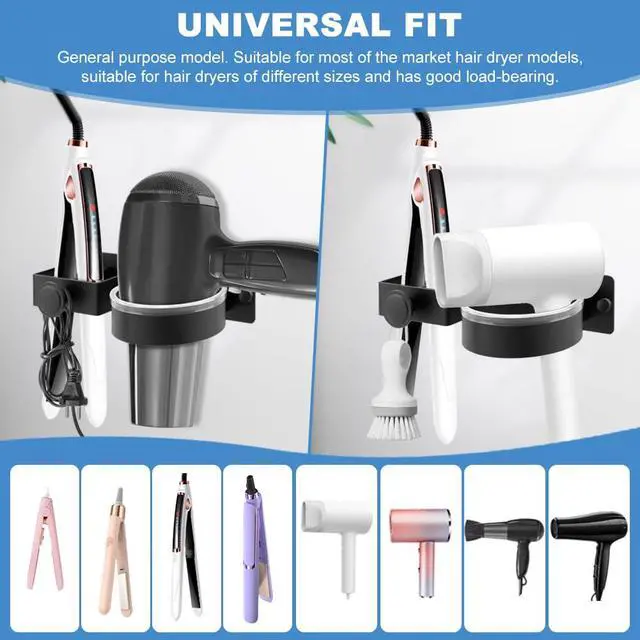 Alt view image 6 of 7 - Hair Dryer Holder Wall Mounted, Hair Dryer and Straightener Holder, Hair Tool Organizer for Bathroom, Suitable for Most of Hair Dryers(Color:Black)