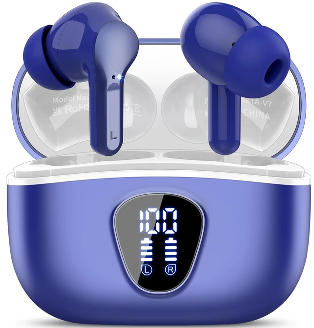 Main image of Wireless Earbuds, Bluetooth 5.4 Headphones HiFi Stereo, Bluetooth Earbuds With ENC Noise Cancelling Mic, IP7 Waterproof in Ear Earphones, 48H, LED Display Ear buds for Pad Workout Sports, Blue