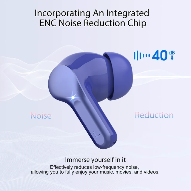 Alt view image 3 of 7 - Wireless Earbuds, Bluetooth 5.4 Headphones HiFi Stereo, Bluetooth Earbuds With ENC Noise Cancelling Mic, IP7 Waterproof in Ear Earphones, 48H, LED Display Ear buds for Pad Workout Sports, Blue