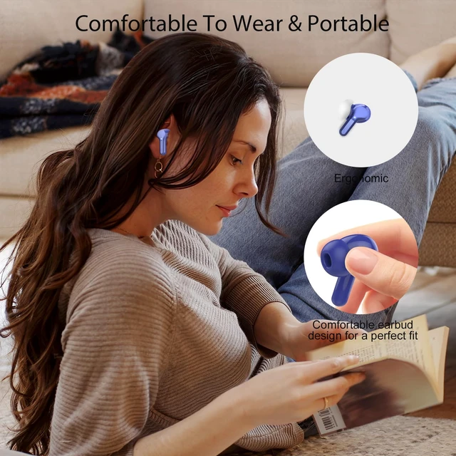 Alt view image 6 of 7 - Wireless Earbuds, Bluetooth 5.4 Headphones HiFi Stereo, Bluetooth Earbuds With ENC Noise Cancelling Mic, IP7 Waterproof in Ear Earphones, 48H, LED Display Ear buds for Pad Workout Sports, Blue