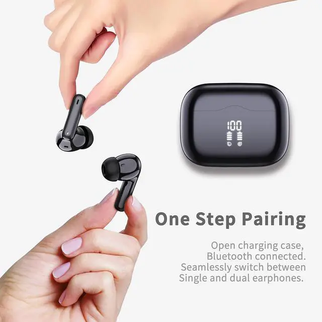 Alt view image 4 of 7 - Wireless Earbuds, Bluetooth 5.4 Headphones in Ear with 4 ENC Noise Cancelling Mic, New Wireless Earphones HiFi Stereo Deep Bass 40H Playtime, In-Ear Bluetooth Earbuds LED Display IP7 Waterproof, USB-C
