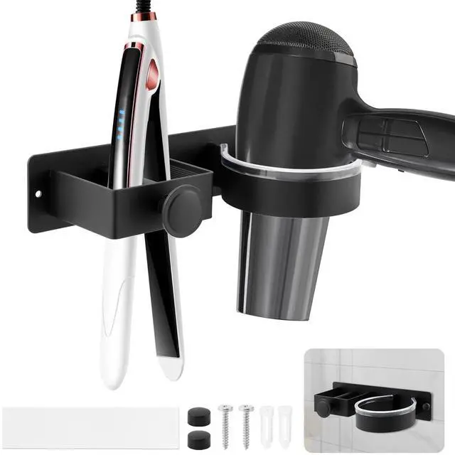 Main image of Hair Dryer Holder Wall Mounted, Hair Dryer and Straightener Holder, Hair Tool Organizer for Bathroom, Suitable for Most of Hair Dryers(Color:Black)