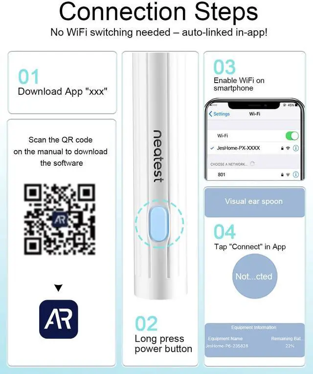 Alt view image 6 of 7 - Ear Wax Removal- Earwax Remover Tool with 1296P HD Camera, Ear Canal Cleaner with 6 LED Lights 8 Different Rechargeable Ear Cleaning Kit, Smart Ear Camera for iOS & Android (White)