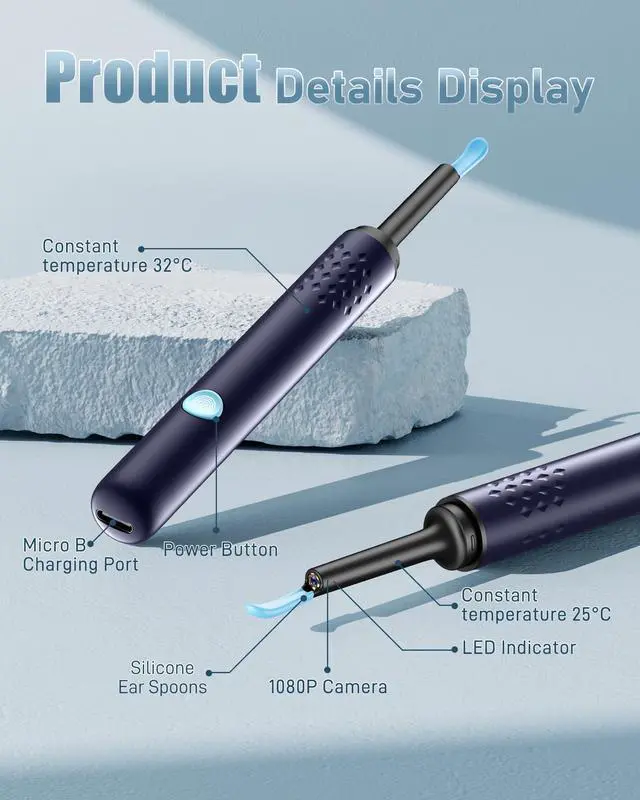 Alt view image 5 of 7 - Ear Wax Removal Tool Camera - Ear Cleaner with Camera,1080P Otoscope, Ear Cleaning Tool with 4 Ear Spoon, Ear Camera for iPhone & Android Phones - Blue