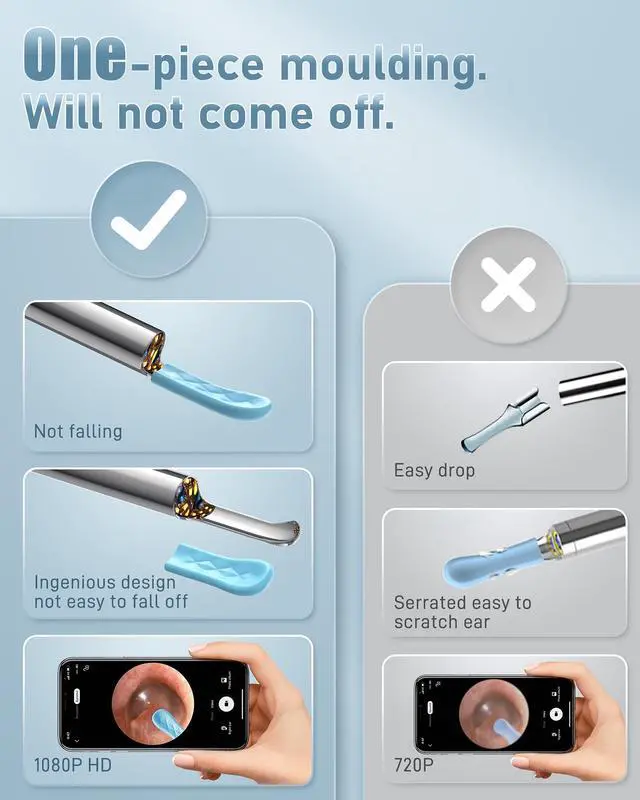 Alt view image 3 of 6 - Loyker Ear Wax Removal Tool Camera, Ear Cleaner with 1080P Camera, Earwax Removal Cleaning Kit with 6 Ear Pick, Otoscope for iPhone, iPad, Android Phones, Blue