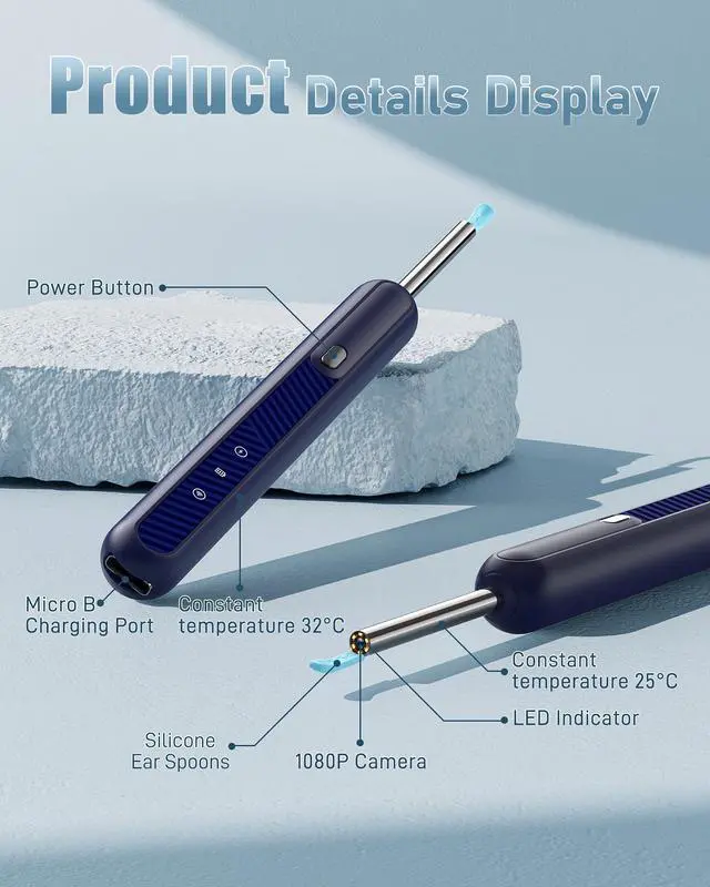 Alt view image 5 of 6 - Loyker Ear Wax Removal Tool Camera, Ear Cleaner with 1080P Camera, Earwax Removal Cleaning Kit with 6 Ear Pick, Otoscope for iPhone, iPad, Android Phones, Blue