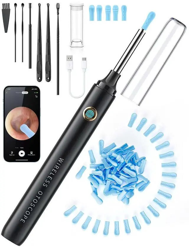 Main image of DEETOK Ear Wax Removal Tool Camera - Ear Cleaner with 1080P HD Camera, Otoscope with Light, Earwax Removal Kit with 50 Replacement Tips for iPhone, iPad, Android Phones (Black)