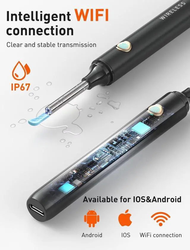 Alt view image 4 of 7 - DEETOK Ear Wax Removal Tool Camera - Ear Cleaner with 1080P HD Camera, Otoscope with Light, Earwax Removal Kit with 50 Replacement Tips for iPhone, iPad, Android Phones (Black)