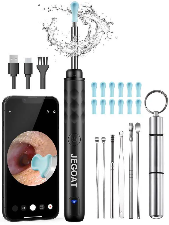 Main image of Jegoat Ear Wax Removal, Ear Wax Removal Tool Camera with 1296P HD Camera and 6 LED Lights, Ear Cleaner with 10 Ear Pick, Upgraded Ear Wax Removal Kit for iOS and Android, Black