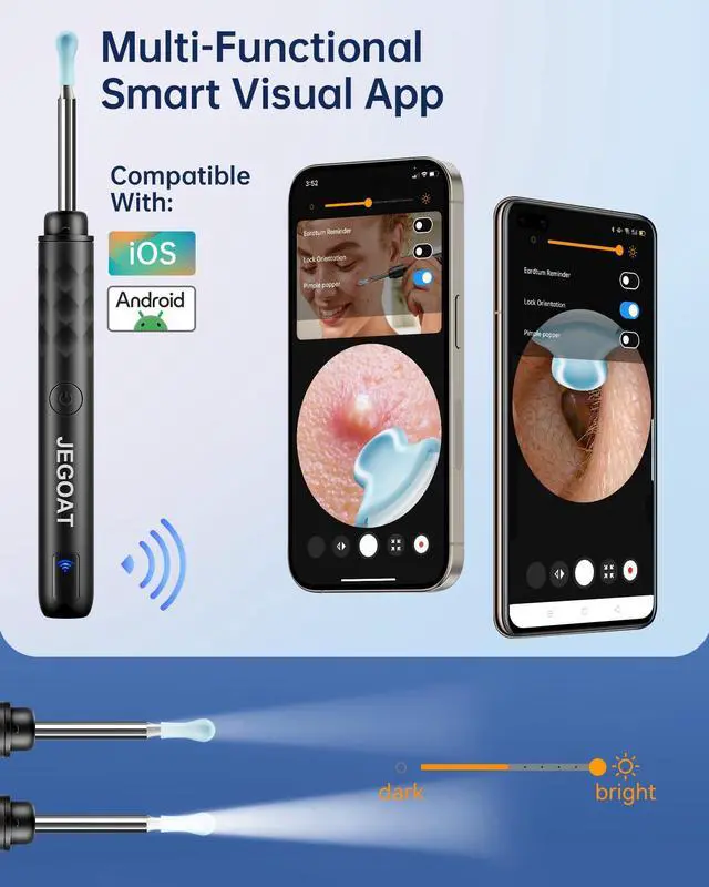 Alt view image 6 of 6 - Jegoat Ear Wax Removal, Ear Wax Removal Tool Camera with 1296P HD Camera and 6 LED Lights, Ear Cleaner with 10 Ear Pick, Upgraded Ear Wax Removal Kit for iOS and Android, Black