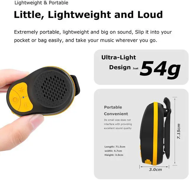 Alt view image 3 of 6 - SOFAMIRI Wearable Bluetooth Speaker Clip On, Small Portable Speaker, Waterproof Bluetooth Mini Speaker with Microphone for Workout Running Up to 24H Playtime(Black+Orange)