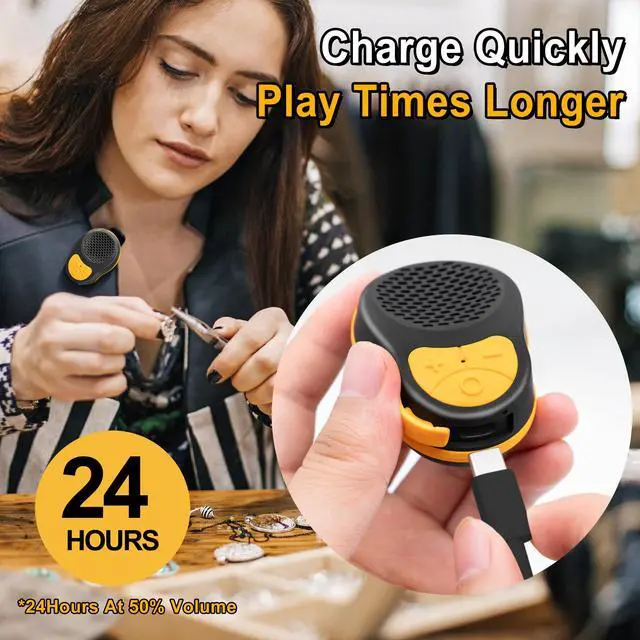 Alt view image 5 of 6 - SOFAMIRI Wearable Bluetooth Speaker Clip On, Small Portable Speaker, Waterproof Bluetooth Mini Speaker with Microphone for Workout Running Up to 24H Playtime(Black+Orange)