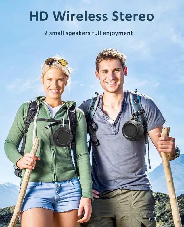 Alt view image 4 of 6 - Kunodi Outdoor Waterproof Bluetooth Speaker, Wireless Portable Mini Shower Travel Speaker with Subwoofer, Enhanced Bass, Built in Mic for Sports, Pool, Beach, Hiking, Camping