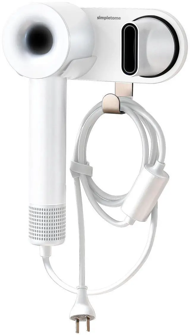 Main image of simpletome Hair Dryer Holder Wall Mount for All Magnetic High Speed Blow Dryer with Plug Cord Organizer Hook (Aluminum Alloy, White)