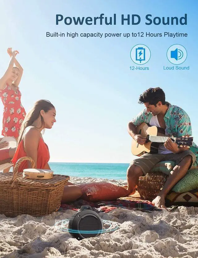 Alt view image 5 of 6 - Kunodi Outdoor Waterproof Bluetooth Speaker, Wireless Portable Mini Shower Travel Speaker with Subwoofer, Enhanced Bass, Built in Mic for Sports, Pool, Beach, Hiking, Camping