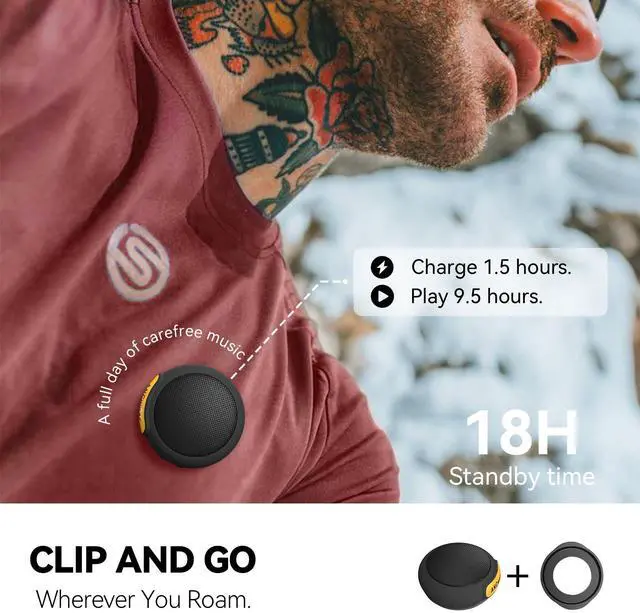 Alt view image 2 of 7 - ANCwear Portable Bluetooth Speakers Wireless Mini Speaker with Enhanced Bass, HD Sound, Wearable Speaker with Microphone, 9.5H Playtime, IPX6 Waterproof for Sports, Outdoor Travel (Black)