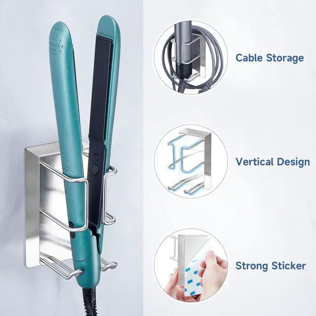 Alt view image 5 of 7 - Oukimly Hair Dryer and Straightener Holder Wall Mounted, Curling Iron Holder Adhesive, Blow Dryer Holder Wall, Bathroom Hair Tool Organizer for Flat Irons,Curling Wands,Styling Tools (Silver, 1Pc)