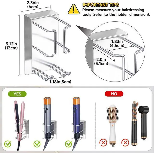 Alt view image 6 of 7 - Oukimly Hair Dryer and Straightener Holder Wall Mounted, Curling Iron Holder Adhesive, Blow Dryer Holder Wall, Bathroom Hair Tool Organizer for Flat Irons,Curling Wands,Styling Tools (Silver, 1Pc)