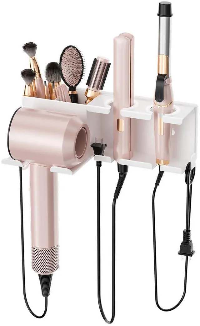 Main image of Hair Dryer Holder, Hair Tool Organizer Wall Mount, Adhesive or Drill, White
