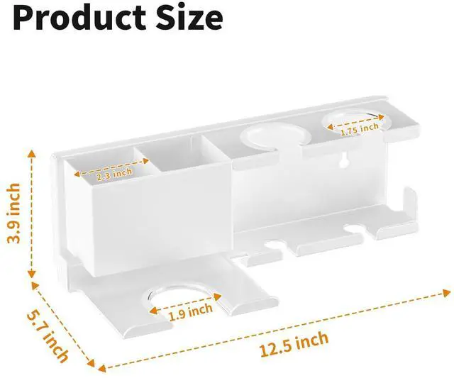 Alt view image 2 of 7 - Hair Dryer Holder, Hair Tool Organizer Wall Mount, Adhesive or Drill, White