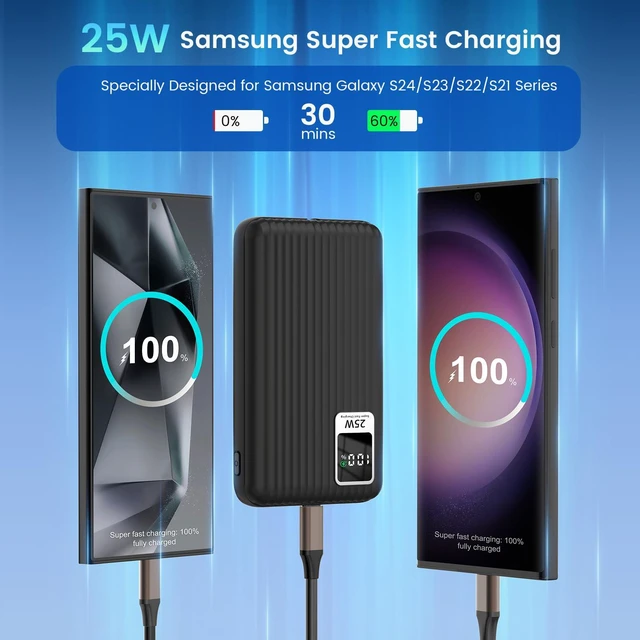 Alt view image 3 of 7 - 25W Super Fast Charging Portable Charger 10000mAh Power Bank,Built in Cable | 10000mAh Slim USB C Power Bankfor Samsung GalaxyS26 Ultra/S26/S26+/S25 Ultra/S25/S24 Ultra/S24/S23 Ultra/S22 Ultra/Note 20