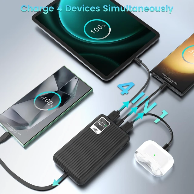 Alt view image 4 of 7 - 25W Super Fast Charging Portable Charger 10000mAh Power Bank,Built in Cable | 10000mAh Slim USB C Power Bankfor Samsung GalaxyS26 Ultra/S26/S26+/S25 Ultra/S25/S24 Ultra/S24/S23 Ultra/S22 Ultra/Note 20