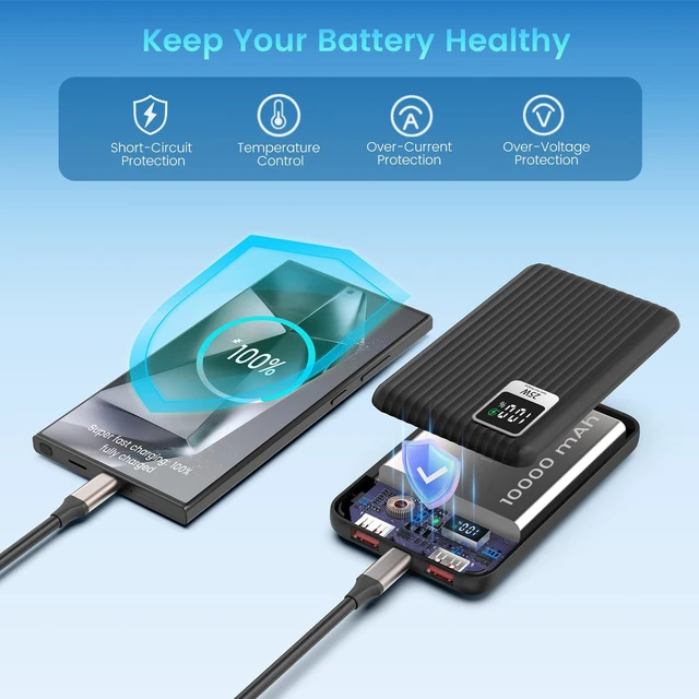 Alt view image 5 of 7 - 25W Super Fast Charging Portable Charger 10000mAh Power Bank,Built in Cable | 10000mAh Slim USB C Power Bankfor Samsung GalaxyS26 Ultra/S26/S26+/S25 Ultra/S25/S24 Ultra/S24/S23 Ultra/S22 Ultra/Note 20