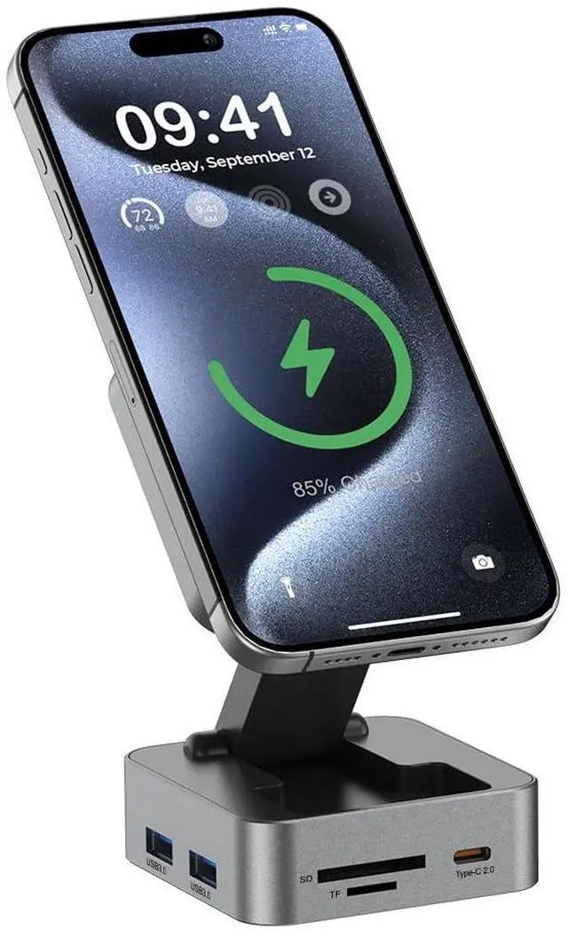 Alt view image 2 of 6 - 10-in-1 Portable USB-C Hub with Wireless Charger, 4K HDMI, Made with Aluminum Alloy Casing for Durability, Compatible with Mac, Windows, Compact and Lightweight USB C Docking Station for Travel